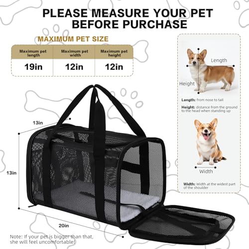 Cat Carrier, Soft-Sided Pet Carrier Bag, Breathable Mesh, Black (Black, 20 * 13 * 13) - color: black, size: 20.0"L x 13.0"W x 13.0"H