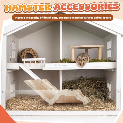 2 Pcs Wooden Hamster Platform with Ladder & Tunnel for Gerbils, Rats, Mice, Syrian Hamsters Burrowing Climbing, Hamster Cage Accessories, Habitat Enrichment Decor(Wooden Ladder Burrow) - style: Wooden Ladder Burrow