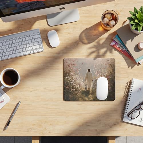 Christian Jesus with Lamb Flower Mouse Pad, Christian Jesus Gifts Mouse Pads Mousepad for Desk Office Computers Laptop, Religious Office Supplies Desk Accessories, 9.5x7.9 Inch - color: 11Child