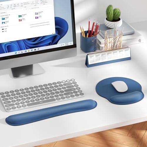 KTRIO Keyboard Wrist Rest & Mouse Pad with Wrist Rest, Navy Blue | Memory Foam Wrist Support, Ergonomic Design, Non-Slip Base, Office and Home Use - color: Navy Blue