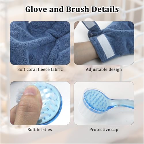 1 Pcs Hamster Bite Proof Glove and Grooming Brush Set, Adjustable Hamster Glove, Lid Soft Cleansing Brush Massage Combs, Guinea Pig Brush, Hamster Care Set for Hamsters, Ferrets, Hedgehogs (Blue) - color: Blue