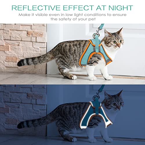 ORIA Pet Harness, Dog Harness, Cat Harness and Leash Set, Breathable Pet Vest, Reflective Strips Jacket for Small Kitten, Puppy, Rabbit, Orange and Blue, 6.6 to 11lb - size: X-Small
