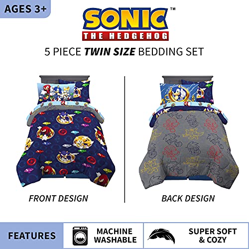 Franco Kids Bedding Super Soft Comforter and Sheet Set with Sham, 5 Piece Twin Size, Sonic The Hedgehog, Anime - color: Sonic the Hedgehog, size: 5 Piece Twin Size