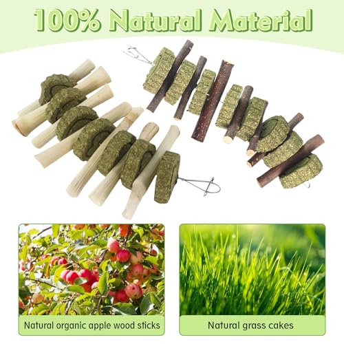 Hamiledyi 4PCS Bunny Chew Toys Rabbit Toys for Teeth Grinding Natural Fruit Sticks Organic Timothy Grass Cakes Chew Toys and Treats for Rabbit Bunny Guinea Pig Hamster Chinchilla - style: Style A