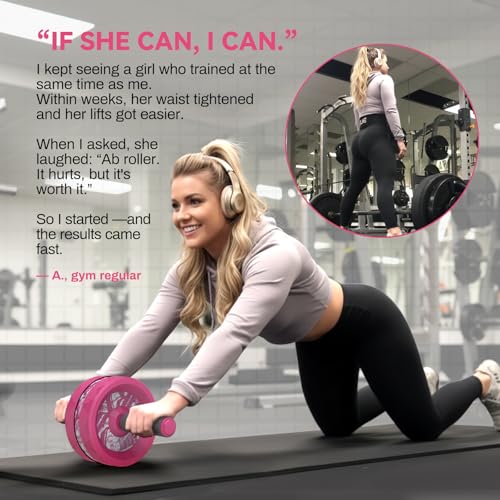 VINSGUIR Ab Roller Wheel, Abs & Core Workout Equipment for Home Gym with Knee Pad Accessories, Abdominal Wheel for Full-body Strength Training - color: Pink