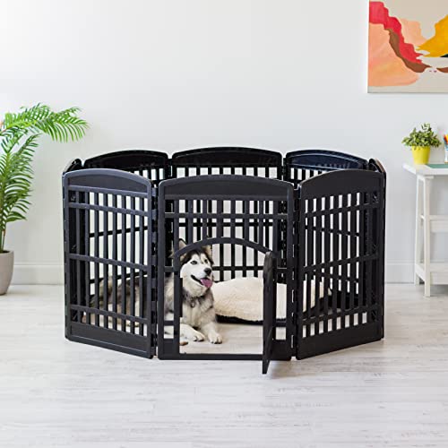 IRIS USA 8-Panel Dog Playpen, Pet Enclosure, Black | Pet Containment, Multi-Shape Setup, Flexible Boundary, Custom Pen Configuration, Tool-Free Assembly, Secure Door Latch - color: Black, size: 8 Panel - 34" H