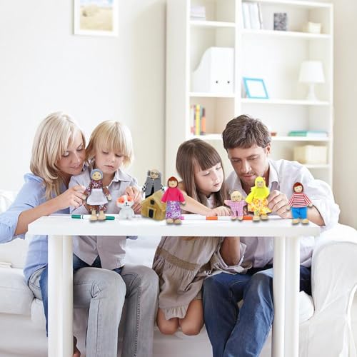 ONEST 18 Pieces Wooden Dollhouse Family Set Mini People Figures Dog Cat Sets Dollhouses Dolls Wooden Doll Family Pretend Play Figures Accessories for Pretend Dollhouse Toy - style: F Set