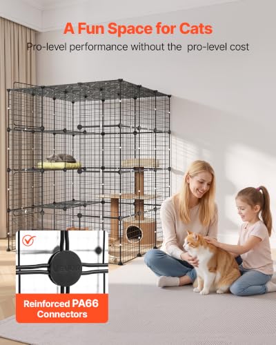 VEVOR Cat Cage 4-Tier 40.98"x40.98"x55" DIY Cat Playpen Indoor Enclosure, Detachable Metal Wire Kennel Crate with 4 Doors, Large Exercise Place Ideal for 2-3 Cats, Kittens and Small Animals, Black - size: 41.0"L x 41.0"W x 55.0"H