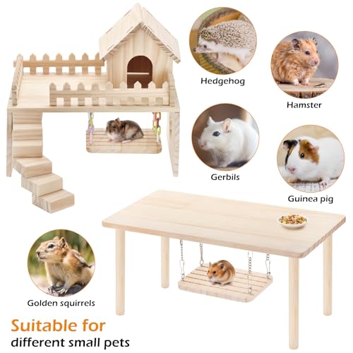 2-piece Hamster cage Accessory Toy Set Includes a Swing, Platform, Stairs, and Fence for a Hamster House, Suitable for Small Animals Such as Syrian Hamsters, sandrats, and Hamsters