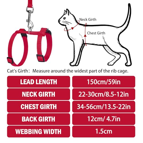 PUPTECK Adjustable Cat Harness and Leash Set Escape Proof Kitten Strap Collar for Walking Travel, Red, M - color: Red, size: Medium