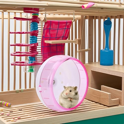 Hamster Running Wheel, Silent Plastic Exercise Roller Running Toy for Small Pets Cage Pink 4.53 Inch 1 Pack