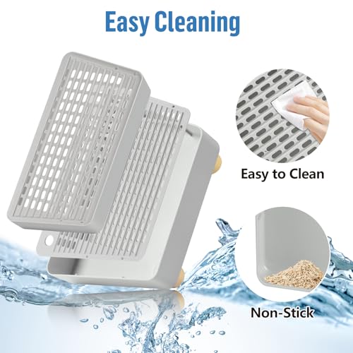 Extra Large 2 Steps Cat Litter Box Step Ramp, Cat Litter Catcher Mat with Wooden Feet, Filter Function, Cat's Pedal Stool for Self-Cleaning Litter, Suitable Kitten & Elderly Cats (Light Grey)