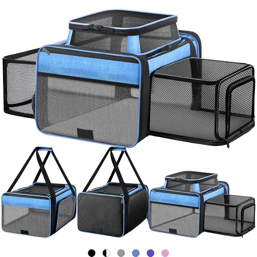 Top and 2 Sides Expandable Pet Carrier 17x11x9.5 TSA Airline Approved | Dog Carriers for Small Dogs, Soft-Sided Cat Carrier, Anti-Scratch Mesh, Lockable Zippers, for Kitten, Rabbit, Puppy, Blue - color: Blue, size: 17.0"L x 11.0"W x 9.5"H
