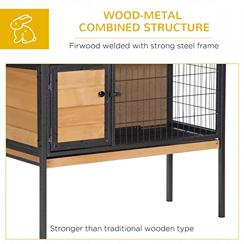 PawHut Rabbit Hutch Elevated Bunny Cage Metal Frame No Leak Tray Natural | Small Animal Habitat, Metal Wire Pan, Openable Water-Resistant Asphalt Roof, for Rabbits Chickens Ducks, Indoor/Outdoor
