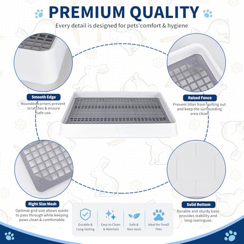 FHTONGE Low Entry Guinea Pig Litter Box with Grid, Rectangular Pet Toilet | Small Amimal Litter Pan Trainer Tray for Rodent Bunny Hamster Ferret Chinchilla Squirrel Opossum Hedgehog Glider Chipmunk - color: Only 0.4" PP Grids, size: 14.6x12x2.6"(40x30x6cm