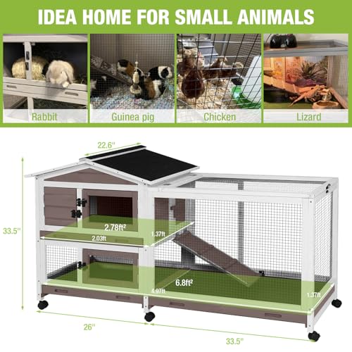 Outdoor Rabbit Hutch Indoor Bunny on Wheels Large Guinea Pig Cage with Run for Any Small Animals,Removable Pull Out Tray White - color: Brown and White