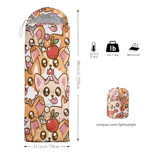 QOOMO Axolotl Cute Camping Sleeping Bags,3 Season Warm & Cool Weather,Lightweight,Waterproof Sleeping Bags for Adults & Kids,Traveling,and Outdoors - color: Cute Cartoon Corgi Puppy 6