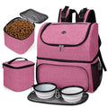 BAGLHER Pet Travel Bag, Double-Layer Pet Supplies Backpack (for All Pet Travel Supplies), Pet Travel Backpack with 2 Silicone Collapsible Bowls and 2 Food Baskets Pink - color: Light pink