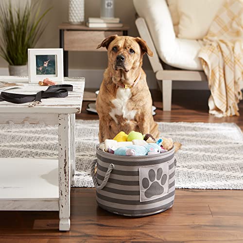 Bone Dry Pet Storage Collection Striped Paw Patch Bin, Small Round, Grayz, Medium Breeds - color: Gray, size: Small Round