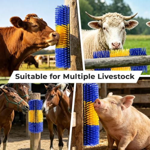 2 Packs Livestock Scratch Brush, Goats Brush Horse Scratching Post | Stiff Bristle, Itch Relief, Self-grooming, Full Massage, Livestock Scratching Brushes Set, with Cleaning Tool and Gloves - color: Blue