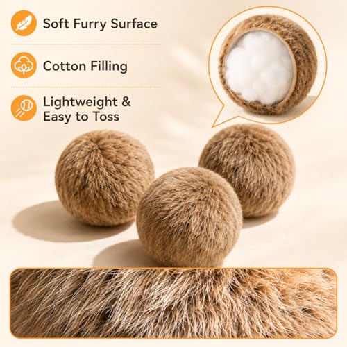 6PCS Furry Ferret Toy Ball, Soft Plush Small Pet Exercise Ball with Cotton Filling, Interactive Chew Toy for Ferrets, Rabbits, Hamsters, Cat, Relieve Boredom & Anxiety