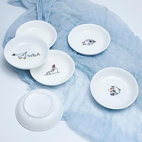 Super Cute Cartoon Animal Pattern Ceramic Sauce/Seasoning/Sushi Soy Dipping Bowl/Appetizer Plates/ Serving Dish Set (6)-Goose - color: Goose