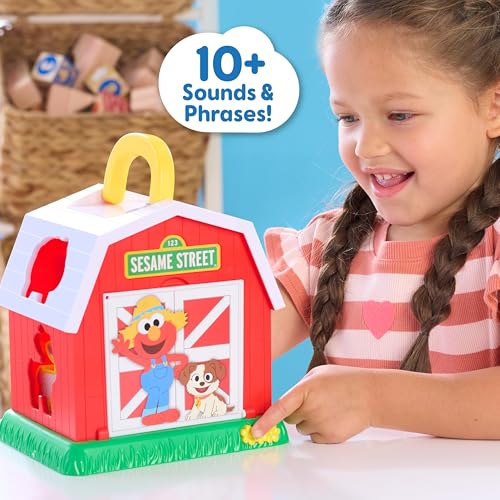 Just Play Sesame Street Elmo's Learn & Sort Barn with Music and Sounds | 6-pieces, Teaches Toddlers Shapes, Sounds, and Problem-Solving Skills, Toy for Girls, Boys, Kids, Ages 2 and Up