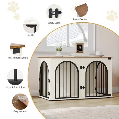 39.4" Wooden Dog Crate Furniture, Indoor Dog Kennel Dogs Cage for Small/Medium/Large Dogs, Heavy Duty Dog Crates Decorative Pet House End Side Table TV Stand, White Brown DFC84114B | Dog Kennel Furniture Wooden Dog Cage Heavy Duty Dog Crate Decorative Pet