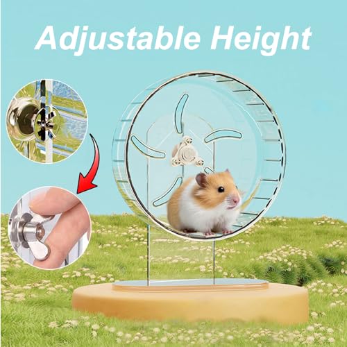 Hamster Wheel, Silent Running Exercise Wheel with Adjustable Stand for Hamster Guinea Pig Gerbil Hedgehog Small Animal Cage Accessories (Clear, 7.1inch) - size: 7.1inch