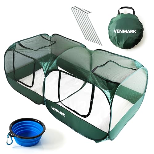 Portable Chicken Coop - Small Animal Playpen and Pop Up Chicken Coop Run - Transparent Breathable Mesh Net and Foldable - Complete with Collapsible Food/Water Bowl