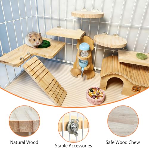 Hamster Cage Platform L-Shaped Wooden Hamster Cage Accessories Rat Climbing Toys Ledge with Ladder for Sugar Glider Mice Mouse Squirrel (M) - size: M