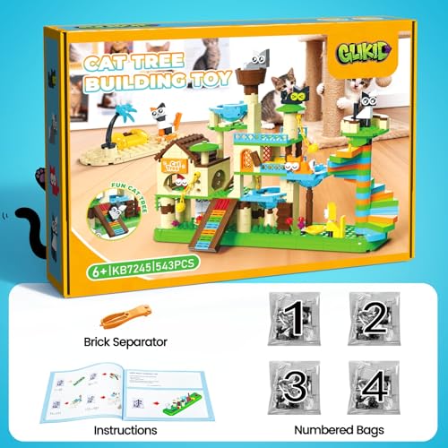 Cat Tree Building Set, Cat Climbing Tower Toy with Kitten Figures | Build a Cat Tree and 8 Cute Cat Figures with 543 Pieces, Fun Animal Building Toy for Room Decor, Birthday Gift for Kids 6+