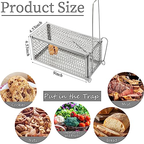 Qualirey 2 Pcs Humane Rat Trap Chipmunk Rodent Mouse Squirrel Trap,Silver | 9.1 x 4.5 x 4.5 Inches Mouse Voles Hamsters Cage Rat Cage for Mice Easy to Catch and Release - color: Silver