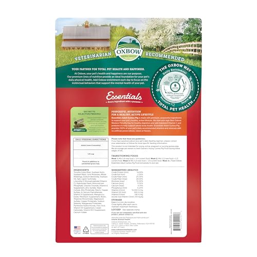 Oxbow Essentials Adult Guinea Pig Food, Timothy Hay Pellets, USA, 10 lb | Guinea Pig Pellets, Vitamin C For Guinea Pigs, Stabilized, High Fiber, Made in USA, Uniform Food, Prevents Selective Feeding - size: 10 Pound (Pack of 1)