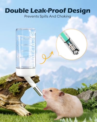 BUCATSTATE 100ml Hamster Water Bottle Small Pet Water Bottle | 3.4oz Leak-Proof Water Bottle with Stainless Steel Spout, Adjustable Bracket for Chinchilla Gerbil Mouse, fits Wire Cage - size: 3.38OZ