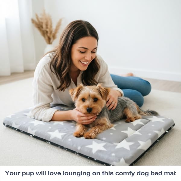 Dog Bed Mat, Reversible Crate Pad & Cute Dog Bed - Machine Washable Kennel Mat with Ultra Soft (Big&Small Stars Gray, 24" L*18" W*1.5" Th) - color: Big&Small Stars Gray, size: 24"L*18"W*1.5"Th