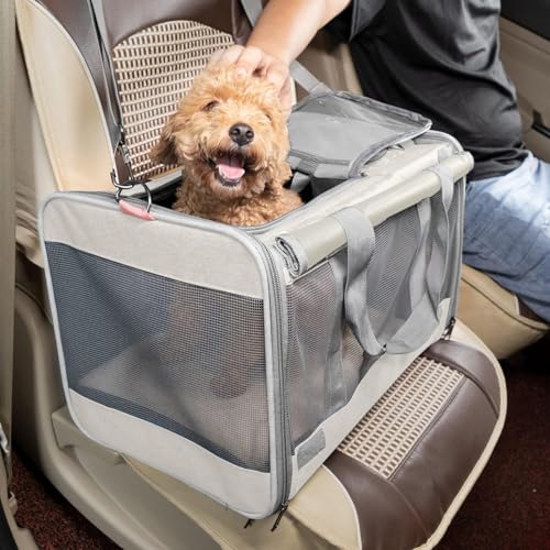 GAPZER Pet Carrier for Large Cat Soft-Sided Animal Traveling Bag up to 20lb | Privacy Protection Big Kitten Car Travel Cloth Carry Bag up to 20 lbs, Small Animal Portable Mesh Kennel Cage for Vet Visits - color: Beige