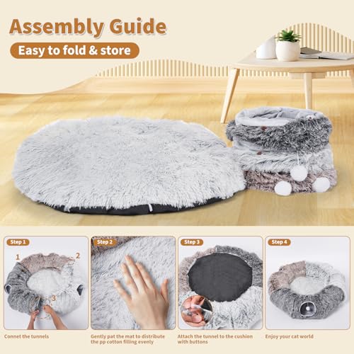 Large Cats Tunnels for Indoor Cats Fluffy Warm Cat Bed and Detachable Cave Tunnels with 20 Pet Toys, Donut Tunnel and Variety Kitten Toy Set for Playing - color: Large (D: 47in)