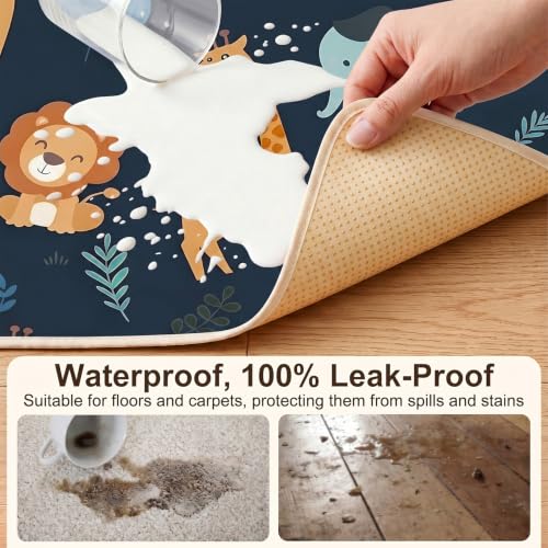 Basumee Splat Mat for Under High Chair, Waterproof & Mess-Proof Floor Mat | 46"×42" Baby Splash Mat, Non Slip Bottom, 4-Layer Fabric, Food & Liquid Catcher, Machine Wash for Boy Girl, Meals, BLW, Craft - color: Dark Blue Giraffe, size: 46x42 Inches