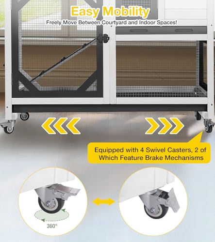 Aivituvin Rabbit Cage Indoor, 2-Story Bunny Cage with Leak-Proof Trays, Chew-Proof Wooden Rabbit Cage on Wheels for Small Pets (39.3" L x 22" W x 36.8" H) - Black and White - color: Black and White