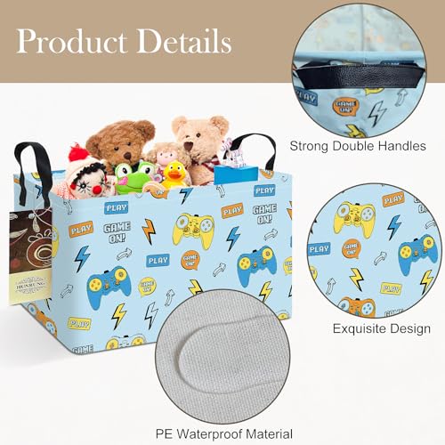 Rectangle Foldable Storage Basket Handles For Home, Color Game | Waterproof canvas material, reinforced handles, perfect for shelf use, organizes clothes, daily items and pet supplies - color: REC-Color Game