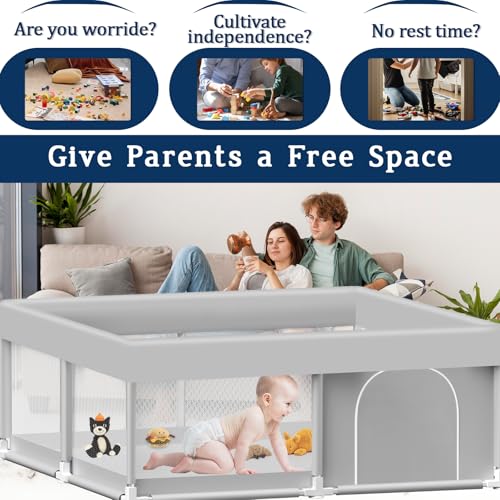 Baby Playpen 50x50 Inch, Playpen for Babies and Toddlers Baby Playpen Fence Playard Activity Center, Without MAT Included - color: Grey, size: 50x50 Inch