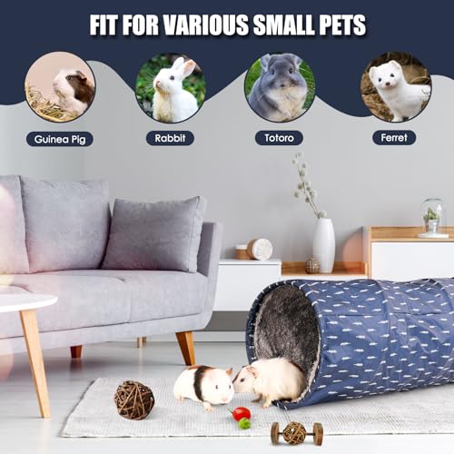 Rabbit Tunnel - Guinea Pig Tunnel, Guinea Pig Tube, 2-Way Small Pet Play Tube, Folds Flat for Storage, Ideal for Adult Small Pets, Dark Blue, Leaf Pattern - color: Dark Blue