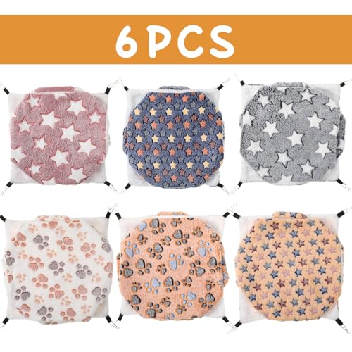 Sadnyy 6 Pieces Guinea Pig Rat Hammock Three Layer Ferret Bed Small Animal Hanging Pet Cage Hammock for Chinchilla Rat Sugar Glider Squirrel Reptiles(Cute Pattern)