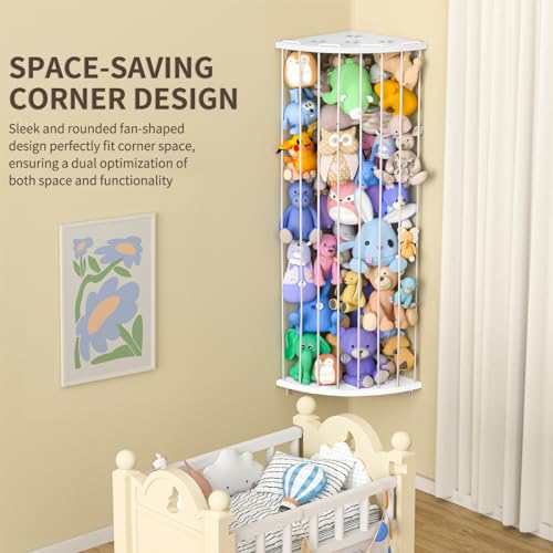 Jtksfcl Stuffed Animal Storage, Corner Stuffed Toy Shelf for Kids Room | Wall Mounted, Length Adjustable, Plush Toy Storage and Organizer for Nursery Play Room Bedroom