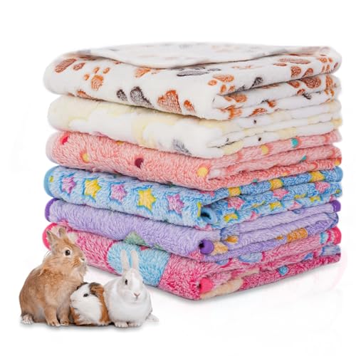 6 Pack Guinea Pigs Fleece Blankets, Soft Plush Mats for Rabbits Hamsters, Washable Small Pet Cage Bedding, Cozy Burrow & Snuggle Cover for Puppies Kittens Travel (30x20 Inch, Light Color) - color: Light Color, size: 30x20 Inch /6 Packs
