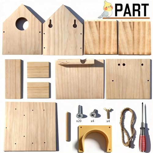 Bluebird Houses for Outside with Pole, Cedar Wooden Bird Houses to Paint for Finch Bluebird Cardinals, Hanging Birdhouses W/Rain Awning Kits for Outdoors (DIY Detachable, 2 Pack) - style: 2pcs Bird House