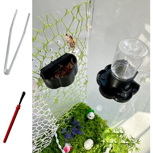 Jumping Spider Water Dispenser, Magnetic Hanging Feeder Dish with Cleaning Brush and Tweezers,Fits for Jumping Spiders,Arboreal Animals, and Other Small Animal Accessories (Black, 8ml) - color: Black