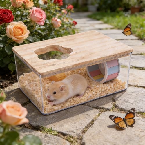 Saim Hamster Sand Bath Box–Transparent Syrian Hamster Shower Bathtub with Comb for Small Pets, Acrylic Micro Sand Bath Box with Lid, Ideal Hamster Dig Box - Rectangle - color: Rectangle