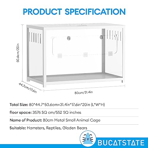 BUCATSTATE Hamster Cage 2.0, Large Hamster Enclosure (31in, White) | Stackable 3.84 ft² Large Habitats with Deep Beddiing Base, Sturdy Aluminum Frame, Front and Top Access, Easy Assemble - color: White, size: 31.4"L x 17.6"W x 20.6"H